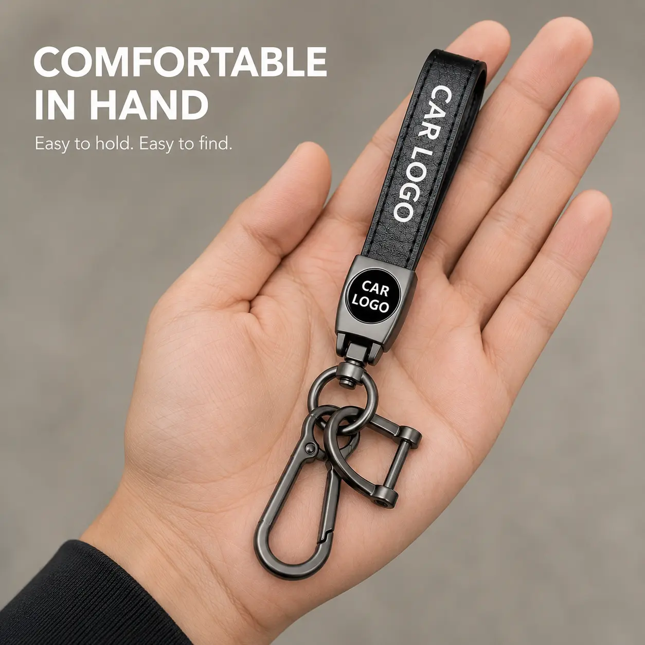 Genuine Leather Car Keychain for Jeep, 360° Swivel Key Holder with Detachable Clip and D-Ring, Compatible with Wrangler Compass Cherokee Renegade Patriot Grand Commander, Gift for Men and Women