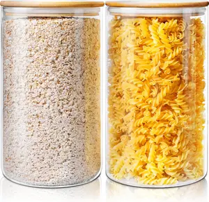 Glass Flour and Sugar Storage Containers with Airtight ,132 floz x2 [Set of 2] Big Glass Jars with  , Air Tight  Storage Jars for Cereal, Pasta, Rice, Coffee