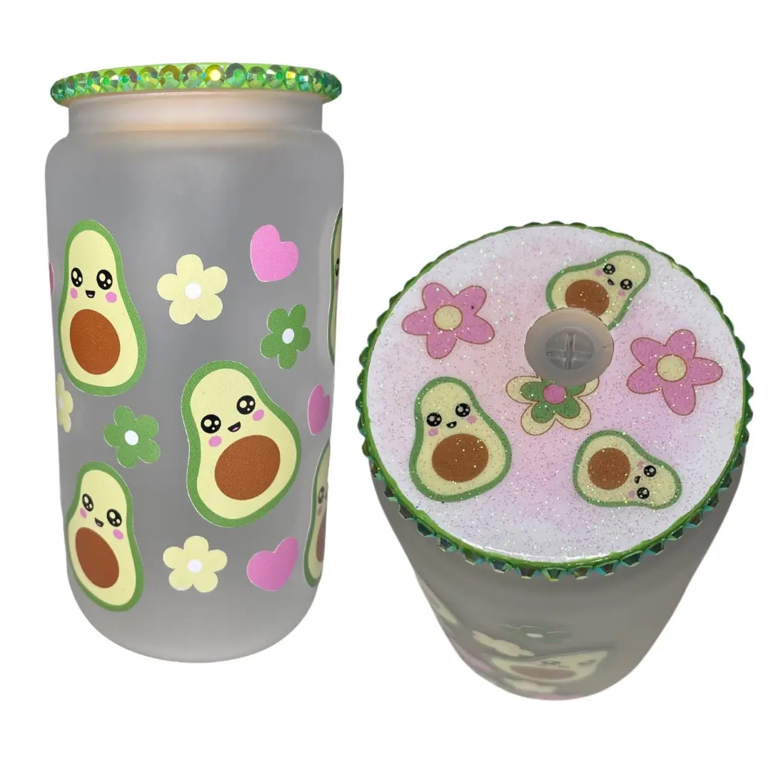Avocado glass cup Rhinestones