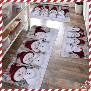 2/3pcs Christmas Kitchen Carpet Floor Mat, Santa Claus, Snow Scene Pattern Anti slip Floor Mat, flannel Christmas Happy Floor Mat, suitable for holiday kitchens, entrance doors, laundry rooms, bathrooms, living rooms, Christmas decor mats, Home Decor Rugs