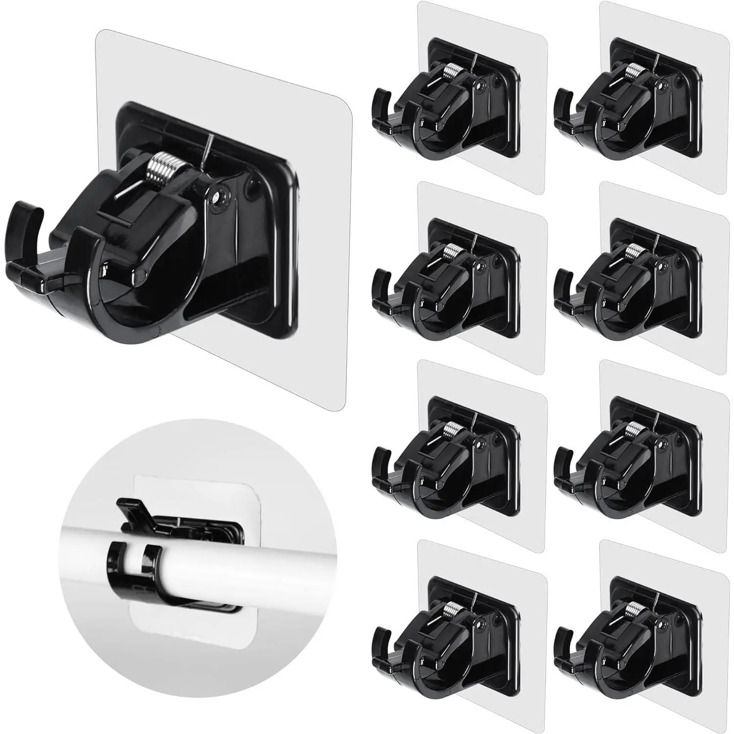 No-Drilling Curtain Rod Brackets 8-Pack - Self-Adhesive Plastic & Stainless Steel Hooks, Rustproof Waterproof Oil-Proof Holders for Home Bathroom Kitchen Hotel, Damage-Free 3kg Load Capacity