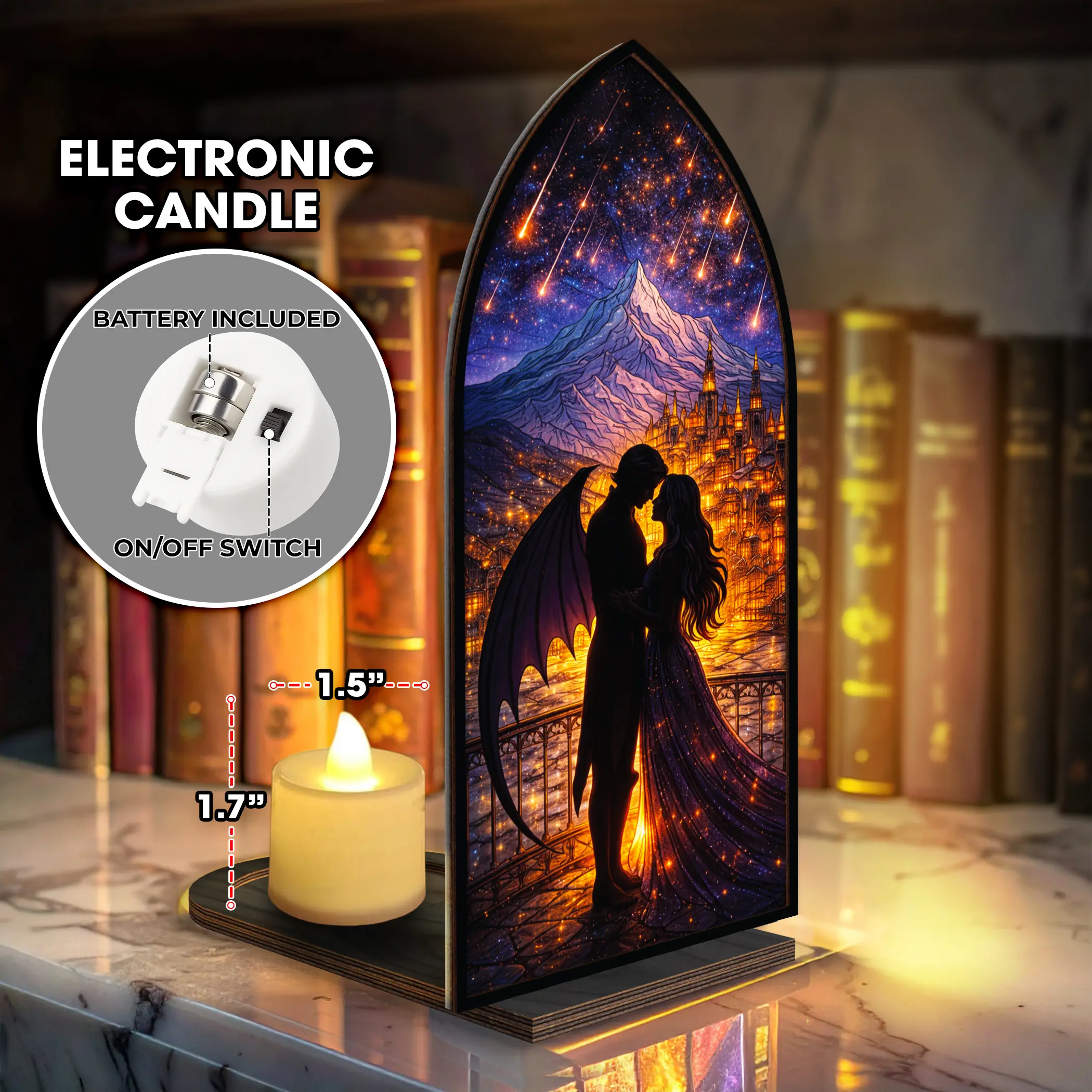 Velaris Feyre & Rhysand Acotar Suncatcher Candle Holder, Night Court Fantasy Bookshelf, Bookshelf Decor for Book Lovers, Booktok Merch Gifts for Bookish, Library Room Decor, Bookish Things