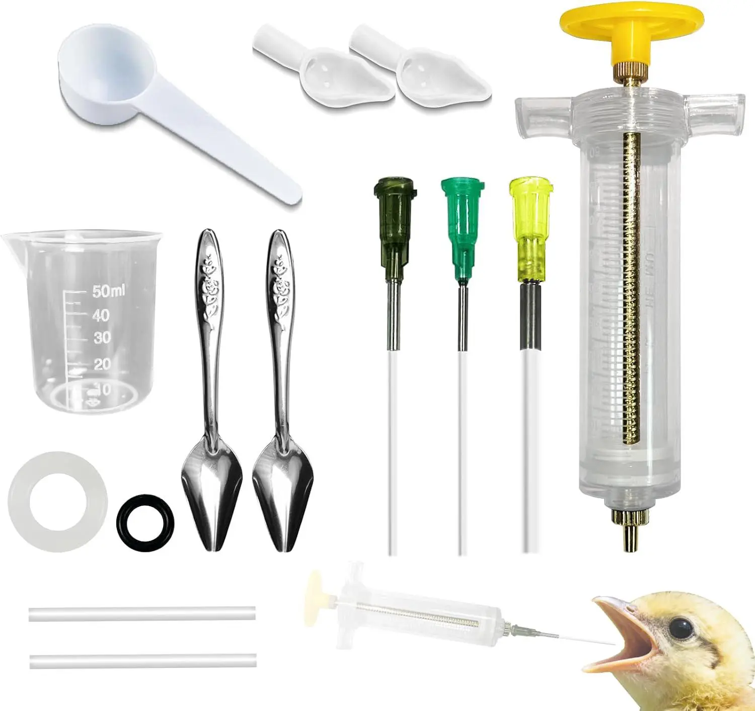14Pcs Little Bird Feeding Syringe Set, Small Pet Parrot Feeder Hand Feeding Tubes Kit, Parrot Feeder Tubes Measuring Tools, for Baby Birds Small Pet