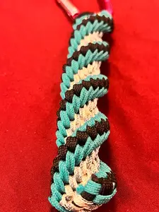 5"(13cm) 5-string Collectible Keychain Artisan Handwoven Helix Spiral Para cord – Black, Teal and White with accents
