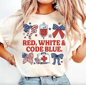 Red, White & Code Blue T-Shirt, Patriotic Nurse Shirt, Nursing Shirt, Nurse Gift For 4th Of July, Independence Day Gifts, CNA ICU ER Nurse Tee For Her