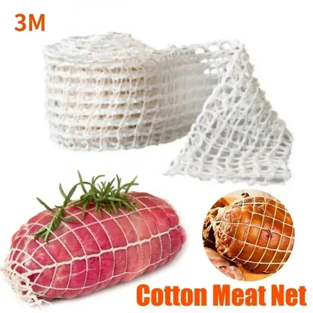 3m Cotton Netted Meat Wrapping Net - Kitchen Utensil for Ham, Hot Dog, Sausage Roll Making, Slaughter Rope & Sausage Casing Packaging, Single Roll