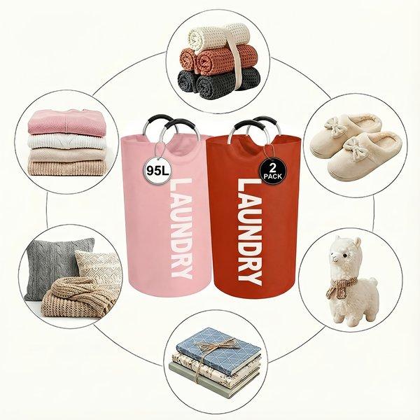 2 pcs Large Laundry Basket Foldable Elevated Design with Half Ring Handle Durable Laundry Hamper for Home Bathroom Storage