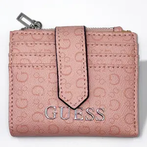 GUESS Abbas SLG Credit Card Case Slim Everyday Organizer Soft Blush Tone with Multiple Card Slots & Zip Compartment for Travel & Daily Use