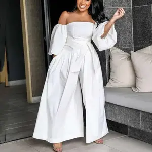 summer spring clothes Elegant Off Shoulder Wide Leg Jumpsuit for Women Loose Palazzo Pants Puff Sleeve Birthday Night Party Rompers Womens Jumpsuits