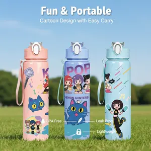 K-Pop Cartoon Portable Water Cup, Leak-Proof Sports Bottle Tumbler, Cute Pet Design, Reusable Hard Plastic, 700ML, Ideal for School, Travel, Halloween Party