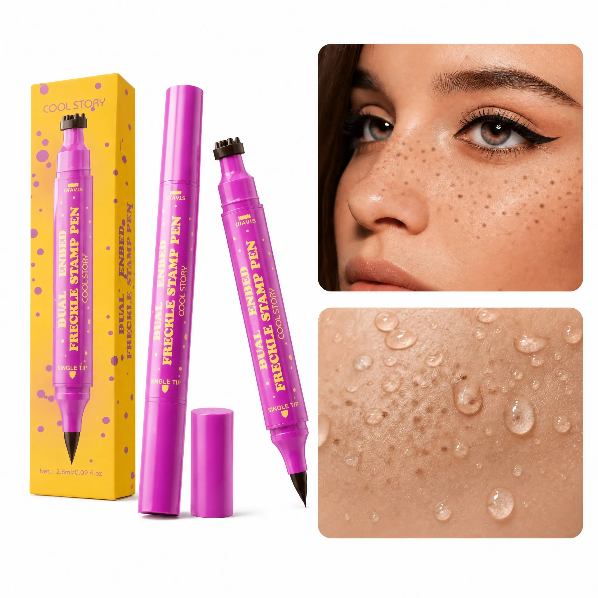 Dual-Ended Freckle Stamp Pen, 2-in-1 Stamp & Fine Tip, Waterproof, Smudge-Proof, Natural Sun-Kissed Faux Freckles, Beginner-Friendly Beauty Makeup Tool long-lasting