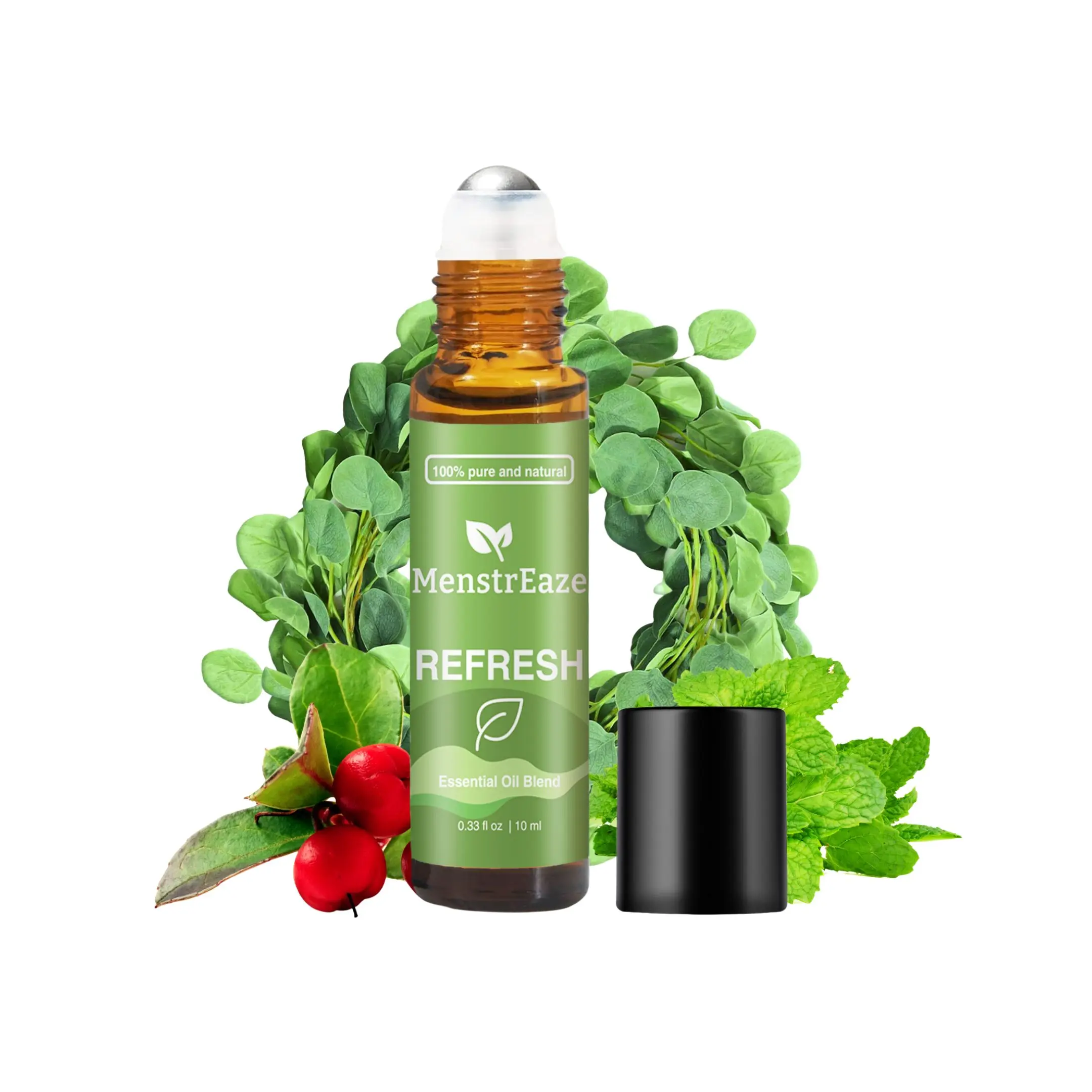Refresh Roll-On | 10ml for Headache Relief & Energy Boost | Cooling Blend with Peppermint, Wintergreen, Camphor, and Eucalyptus