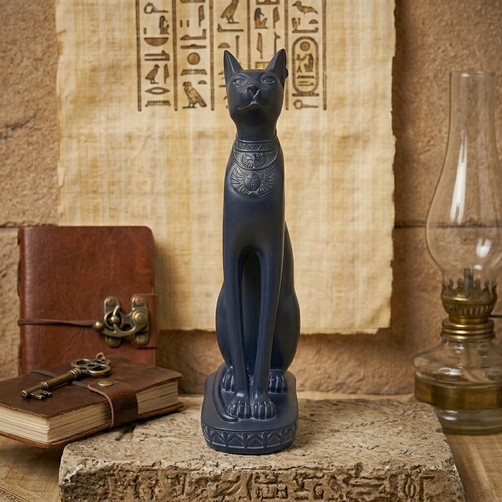 Elegant Egyptian Bastet Cat Statue - Black Goddess Bast Figure | Ancient Egypt Feline Sculpture for Home Protection & Altar Decor | Unique Gift for Cat Lovers & History Enthusiasts | Resin Mythology Figurine