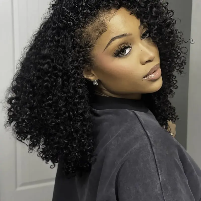 BLING HAIR Women's 3-in-1 Beginner-Friendly Invisible Drawstring Glueless Half Wig, 100% Unprocessed Brazilian Virgin Human Hair, 180% Density Natural Black Deep Wave, 10 Seconds Flip-Over, Resists Shedding, Stays Neat, Breathable Female Wig