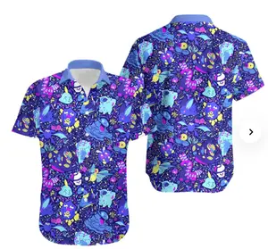 PKM Gengar Ghost Type Anime Hawaiian Shirt, Cute Video Game Monster Apparel For Men Women, Fun Printed Summer Vacation Outfit