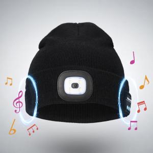Bluetooth Beanie with a Light, Unisex USB Rechargeable 4 LED Fashlight Hat with Cordless Headphones, Unique Christmas Birthday Gifts for Men Him Husband Teen Black