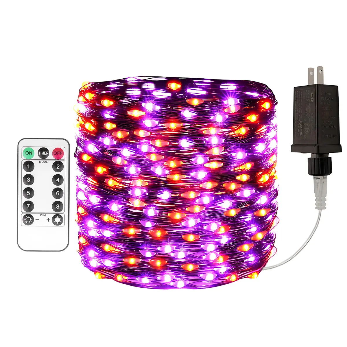 100FT Plug-In Halloween Fairy String Lights, 300 LEDs Waterproof Purple & Orange Twinkle Lights with Remote, 8 Modes Black Copper Wire Lights for Indoor & Outdoor Patio, Garden & Party Decor