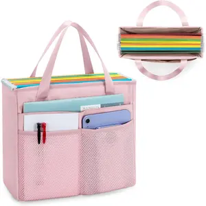 File Folder Tote Bag with Handle, Portable Document Organizer Box for Letter Size File Folder, Folding File Case for  Office,