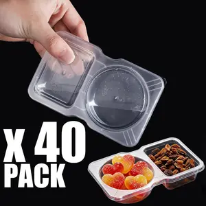 40 Reusable Double-Layer Condiment & Snack Containers with Lids 2 Compartments Plastic Lunch Boxes for Meal Prep Sauces Dips Appetizers Camping Travel Kitchen Storage Safe meal prep containers