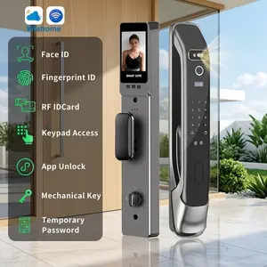 7 in 1 Keyless Entry Door Lock with Face ID and Fingerprint, Aluminum Smart Lock for Front Door, Compatible with Wishome App