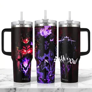 Sung Jin-Woo Solo Leveling Anime Tumbler With Handle - 20oz/40oz Insulated Travel Mug With Straw Lid, Igris Berus Bellion Shadow Monarch Vacuum Insulated Tumbler