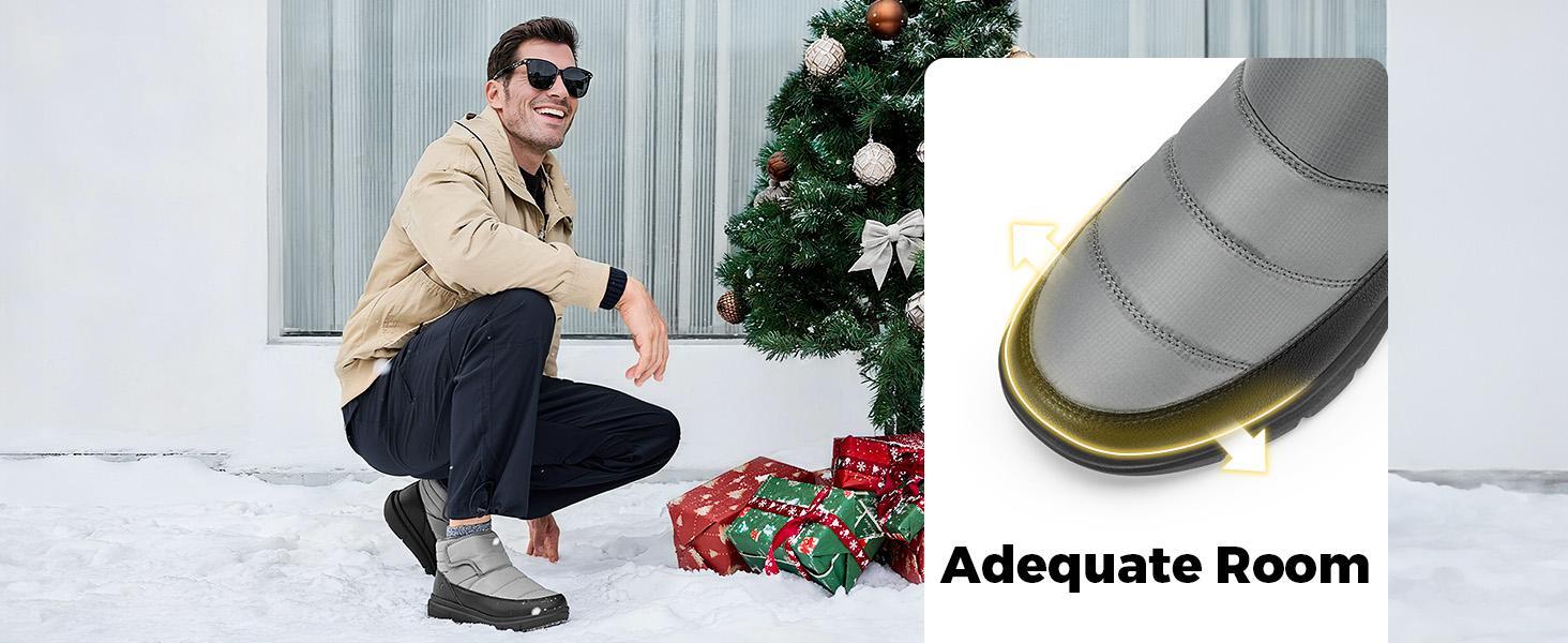 FitVille Mens Winter Boots V14 Wide Width Water Resistant Snow Boots for Men Lightweight Warm Fur Lined Walking Shoes Closed Toe