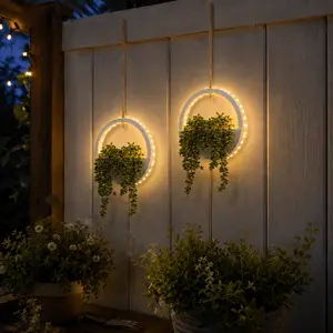 2pcs Artificial Hanging Plants with Lights Fake Succulents Plant in Pot Boho Wall Decor Fake String of Pearls with Lanyard for Bathroom Living Room Home Balcony Ceiling (White)