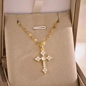 Elegant Titanium Steel Cross Pendant Necklace for Women – Daily & Holiday Wear
