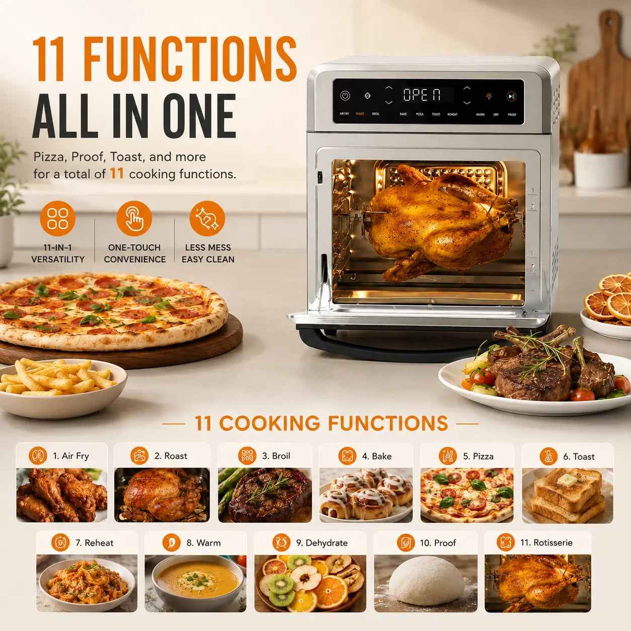 COSORI R121 11-in-1 Multifunction Air Fryer Toaster Oven - 13qt Size Household Appliances, Quiet Mode, Small Footprint Countertop Fit, Smart Combo with Rotisserie, Toast, Bake, Reheat, Carry Handle, Recipe Book, 6 Kitchen Accessories, Back to School