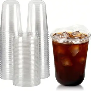 20Pack 16 Oz Iced Coffee Cups With Lids,Clear Plastic Cups With Strawless Sip Lids,Round Bottom To Go Cup For Iced Coffee Juice Smoothie Cold Beverage bottle