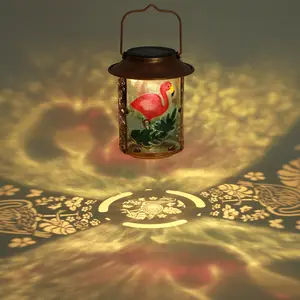 Flamingo Gifts for Women Mom Sister Hanging Solar Lantern, Flamingo Solar Lanterns Garden Decor, Solar Lights Outdoor Waterproof Lantern for Outside Yard Pathway Porch Holiday Party Décor
