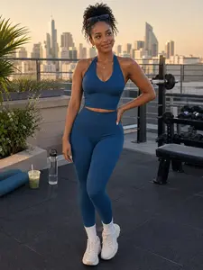 Refine Seamless Halter Sports Top (Deep Azure)