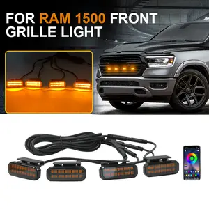 RAM 1500 18 LED Front Grille Light Amber Daytime Running Warning Light 12V Compatible Wheel Eyebrow Lamp for Pickup Off-Road Premium ABS Plastic Housing PMMA Smoked Yellow Shell