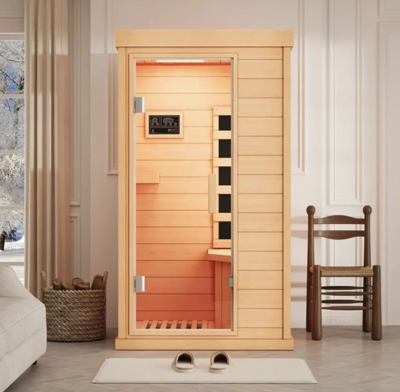 Brand new and original Compact 1 Person Indoor Infrared Sauna Wooden Home Spa Spa Room with Bluetooth