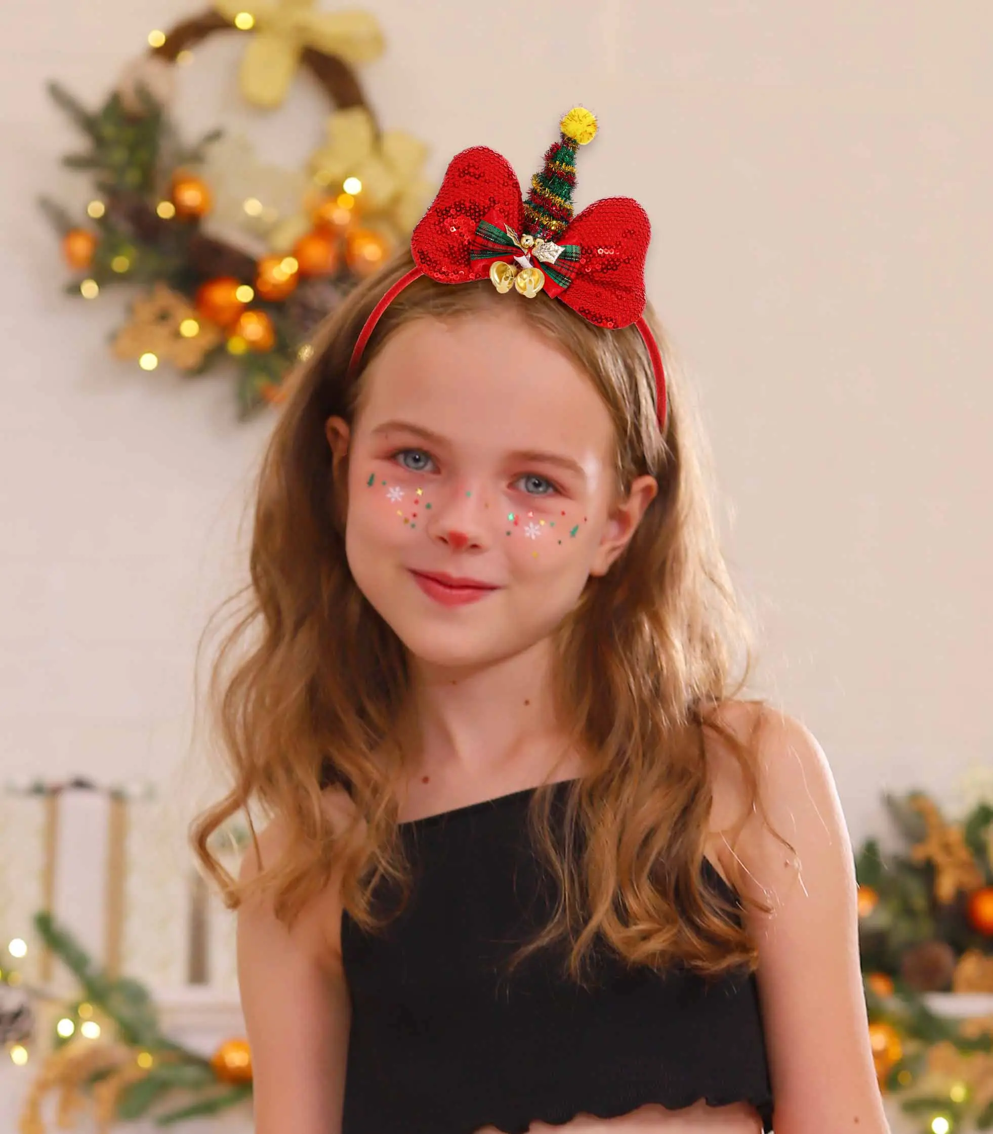 Christmas Headband Bow Headpiece Santa Claus Hair Hoop Light up Festival Party Accessories for Women and Girls
