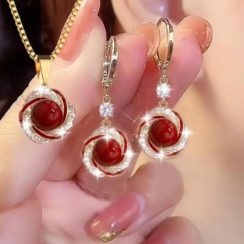 JEWEL4U - 3pcs Shining Zircon Luxury Elegant Jewelry Sets for Women Trendy Versatile Necklace Earrings Party Jewelry Birthday Gifts