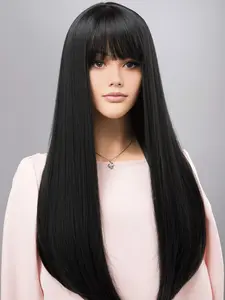 Maeve Her Wig Closet Black Wig with Bangs Silky Long Straight Hair Party Wig Cosplay Gothic Wig Drag Queen Wig
