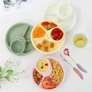 Separate dining plate with colorful tableware, Play Food Tableware, fat reducing plate, four compartments, anti drop plastic plate, school plate, Happy Eid, portable food tray, suitable for family kitchen, restaurant, picnic, camping