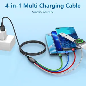 4-in-1 Multi Charging Cable for Apple Watch & iPhone, Nylon Braided 4FT Travel Charger, Compatible with iWatch Ultra/SE/Series & iPhone 16/15/14/13/Galaxy