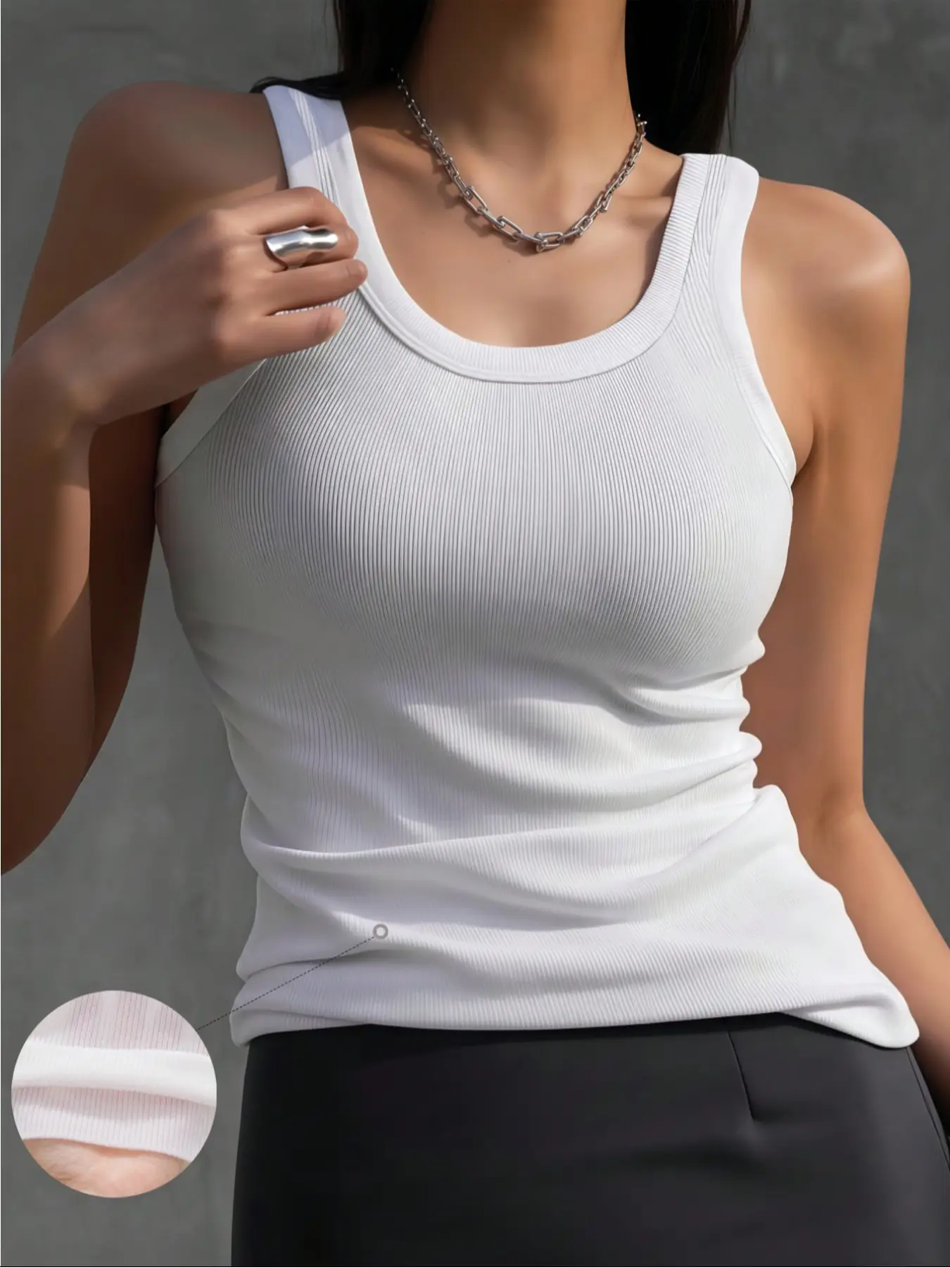 Women's Solid Color Ribbed Sports Tank Top, Regular Fit Comfortable Breathable Sleeveless Sports Top for Yoga Gym Workout, Ladies Sportswear for All