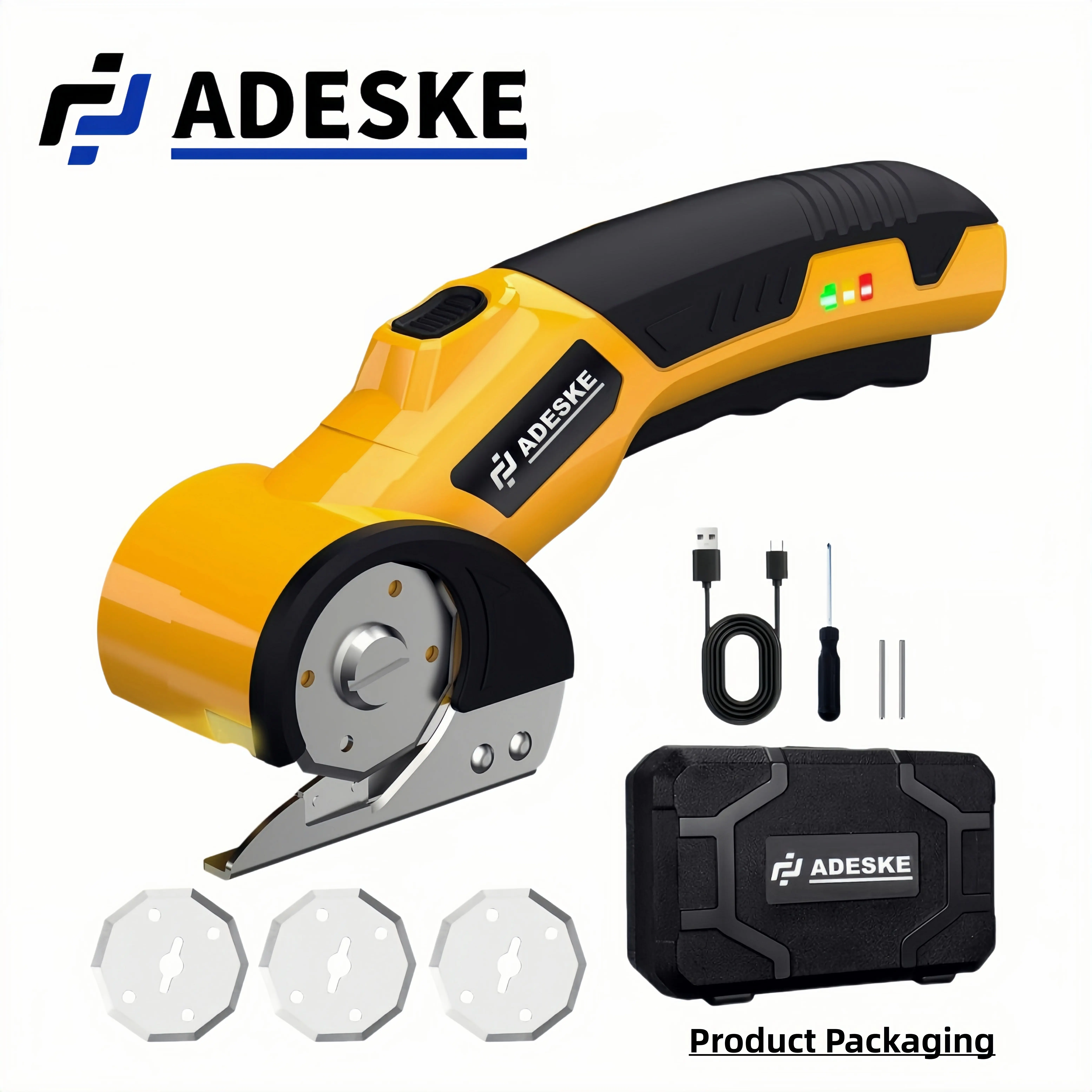 ADESKE Cordless Electric Scissors, Rechargeable Cardboard Cutter – Suitable for Cutting Cardboard, Leather, Plastic, and Carpet; Home Cutting Tool