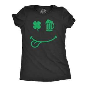 Womens St Pat Smile T Shirt Funny Saint Pattys Day Parade Smiling Face Tee for Ladies Funny Womens T Shirts Cute Vintage Fashion Casual Ladies T-Shirt Gift Saint Patrick's Day Tops for Women Women's Novelty Black -