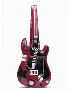 Guitar Bag Creative Color Block Cute Scarf Design Backpack Sweet Heart Pattern Crossbody Shoulder Bag for Women