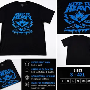 Keep It Heavy Ice Bat Tee | Neon Blue Front Print | Heavy Metal Shirt