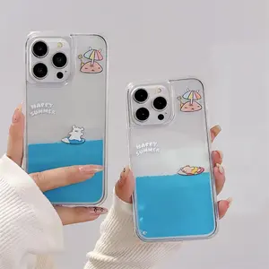 Cartoon 3D Surfing Dog Dynamic Liquid Case for iPhone 15 14 13 12 11 - Durable Smartphone Protection Casing with Shockproof Features cute cartoon Screen Protector Cover Protective Cellphone A1