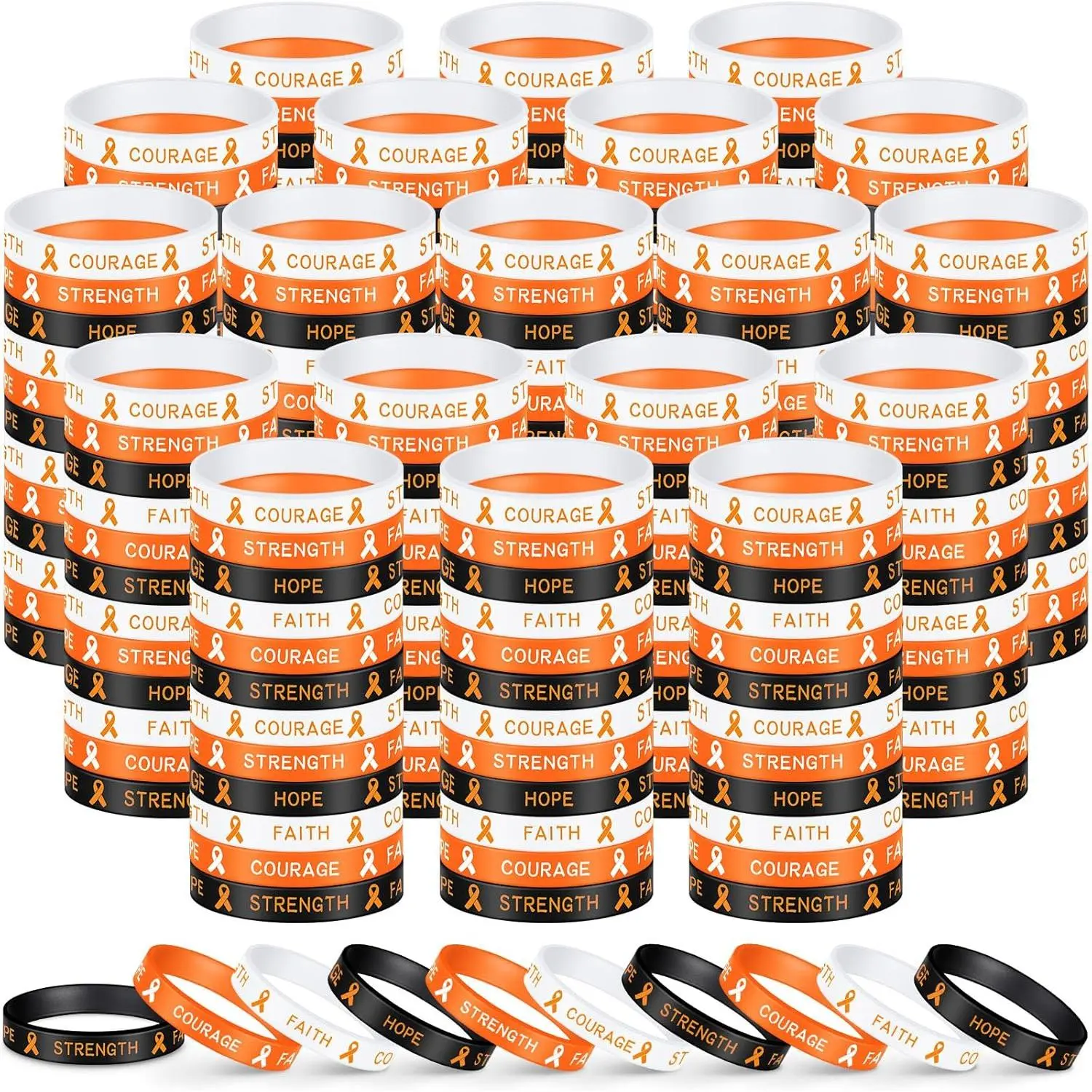 Orange Ribbon Awareness Bracelets Bulk for Leukemia Kidney Cancer , Unisex  Wristbands Cerebral Awareness Bracelets for Men Women Public Activity Supplies, 3 Designs