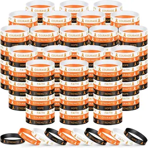 Orange Ribbon Awareness Bracelets Bulk for Leukemia Kidney Cancer , Unisex  Wristbands Cerebral Awareness Bracelets for Men Women Public Activity Supplies, 3 Designs