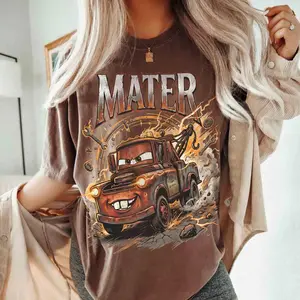 Vintage Tow Mater Shirt, Cars Movie T-Shirt Retro Mcqueen and Mater Comfort Colors Tee – Y2K Unisex Two Side Graphic , Top Trendy Streetwear Gym Shirt For Movie Game Fans