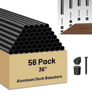 56 Pack 36 inch  Balusters for Deck Railing,Black Round Metal Spindles for Staircase,3/4" Diameter Hollow Deck Ballasters with Screws and Connectors for Railing Fencing Porch Stair Spindles