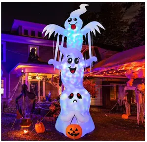 9.8 FT High Halloween Inflatable Overlap Ghost Outdoor Decorations Blow Up Yard with Built-in LEDs for Garden Lawn Indoor Party Decor (Three Ghosts)